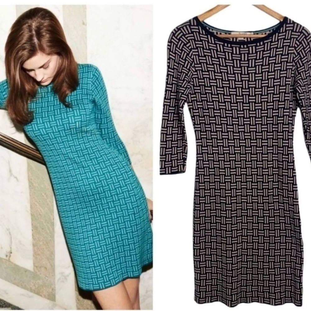 Boden Interstate Knit Sweater‎ Mini Sheath Dress Navy/White Cotton Blend 2P